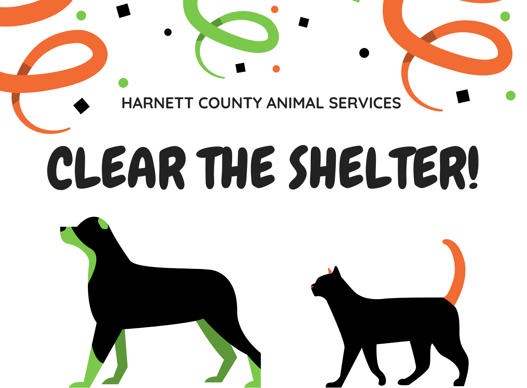 Dog and cat silhouettes with text that says 