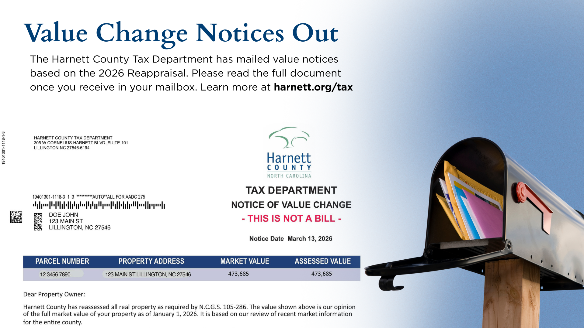Notice of Value Change letters have been mailed to property owners