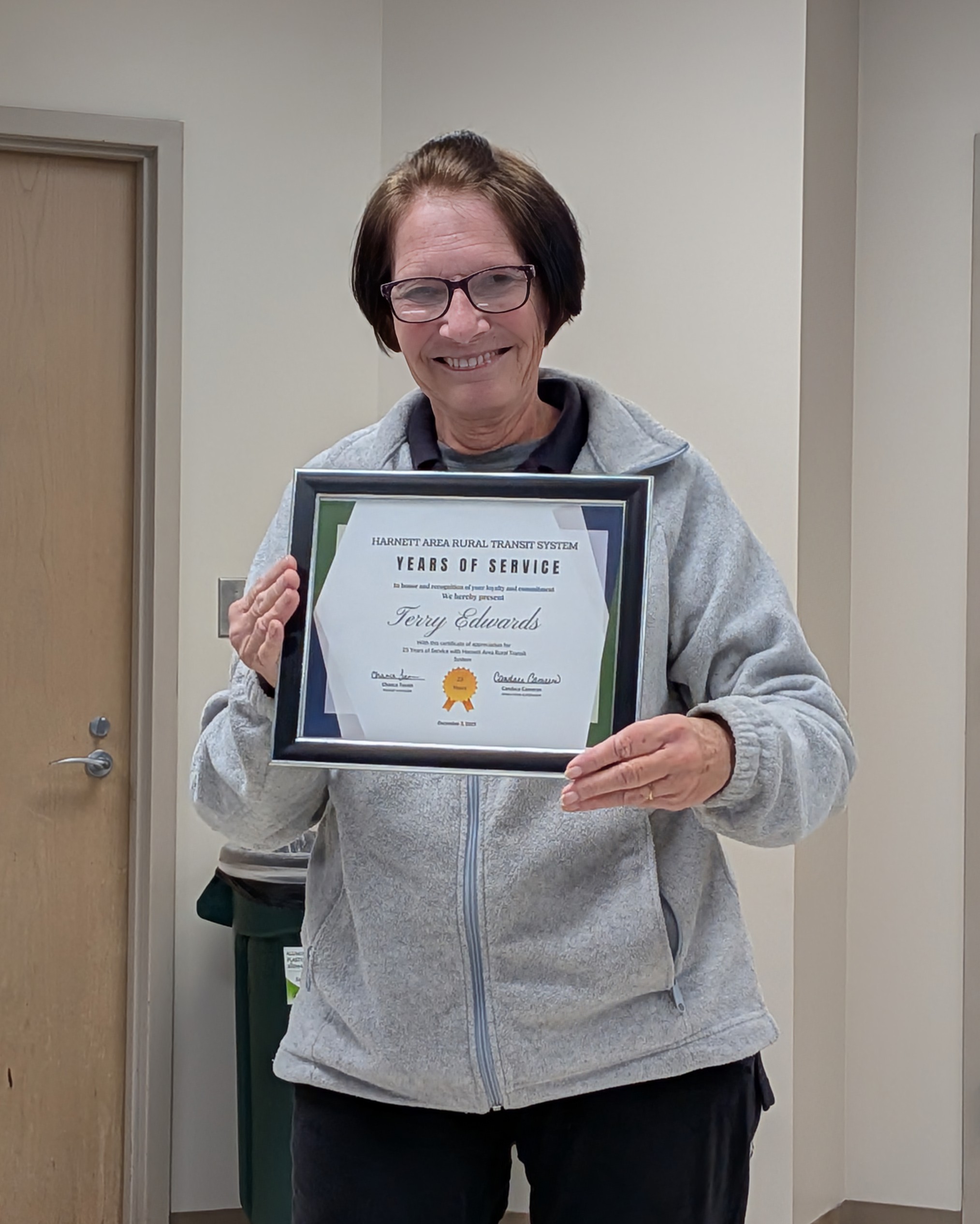 Congratulations to Terry Edwards for 25 Years of service with Harnett Area Rural Transit System