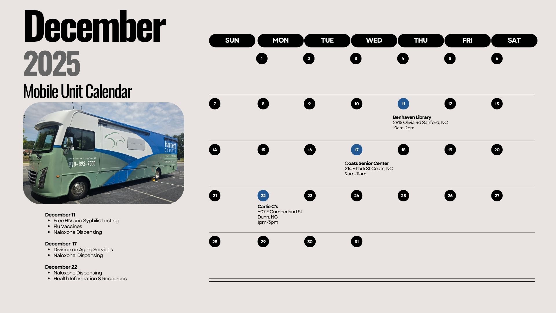 Mobile Medical Unit Calendar