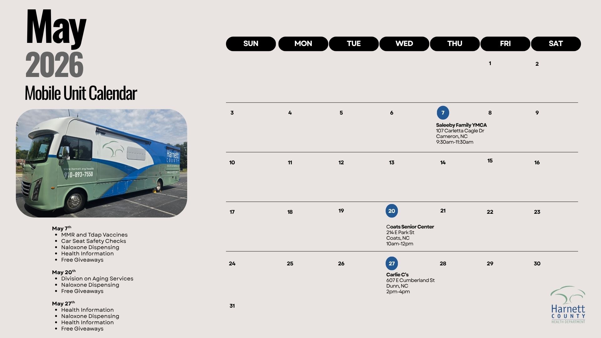may 2026 mobile medical unit calendar