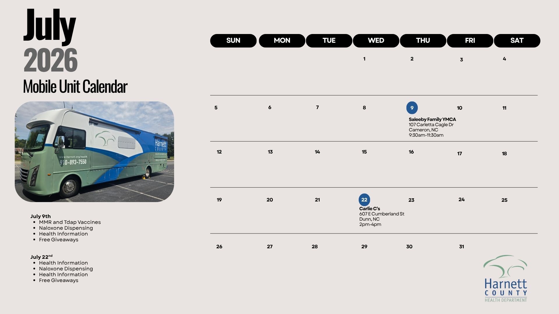 Mobile Medical Unit Calendar