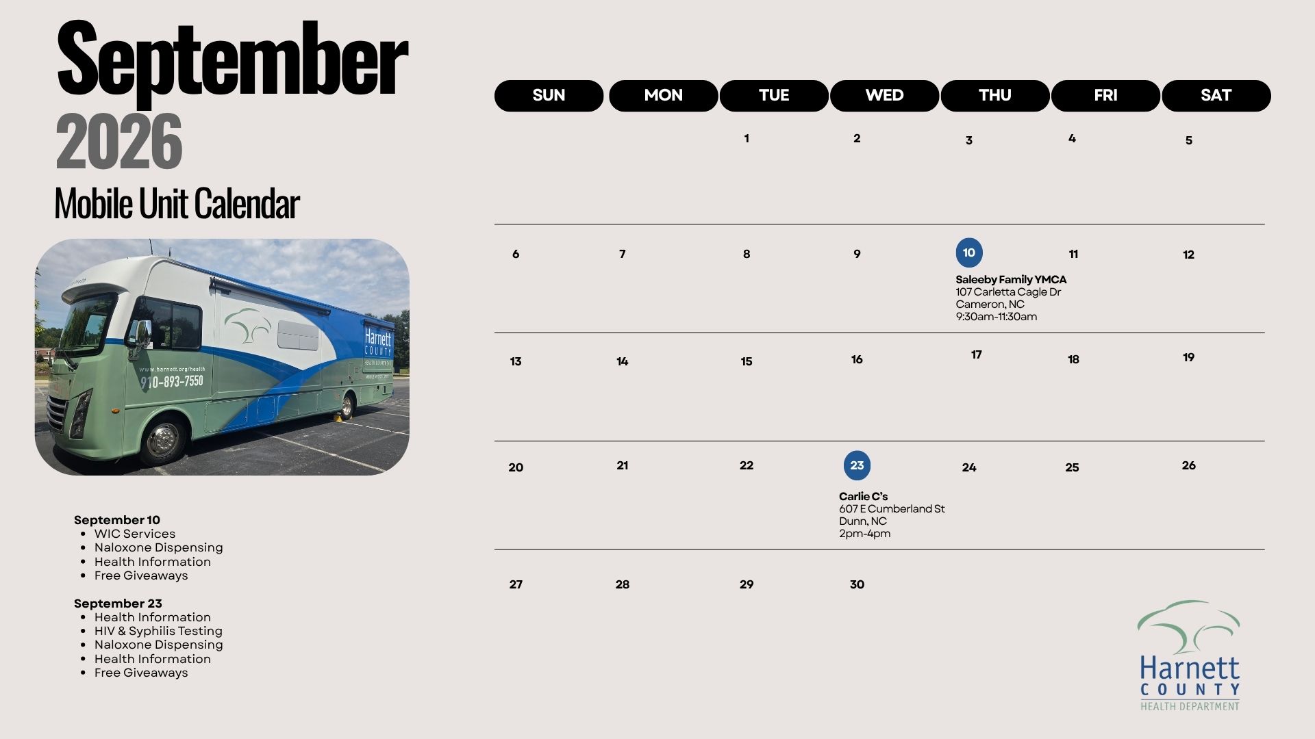 Mobile Medical Unit Calendar