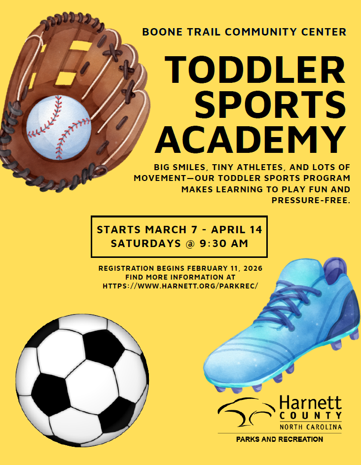 Socca Tots & Toddler Sports Academy- Boone Trail Community Center- Registration Begins February 11, 2026