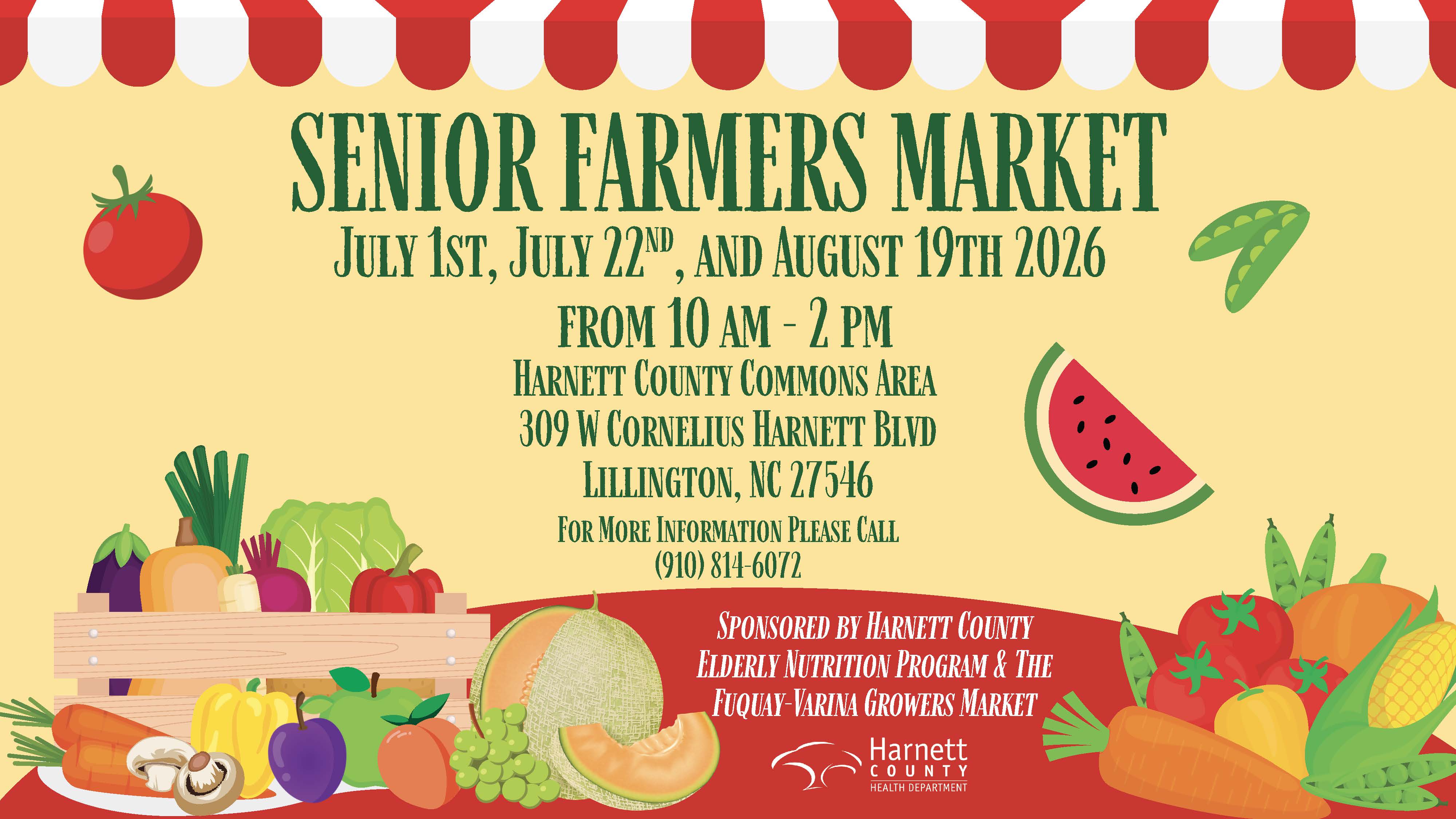 Senior Farmers Market Event 2026: July 1, July 22, August 19