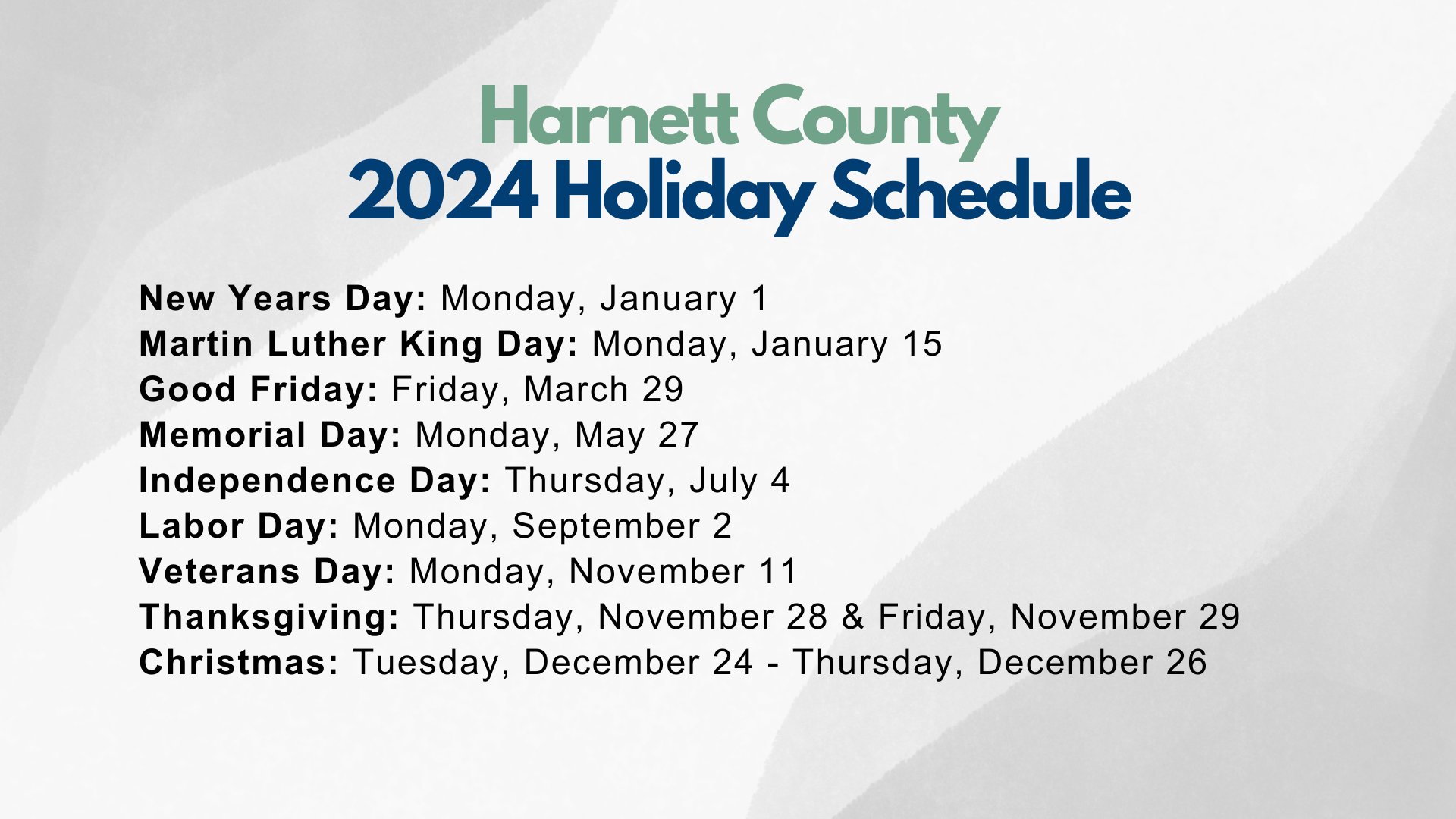 Upcoming Holiday Closures